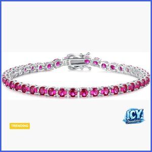 Sterling Silver Gold Plated Tennis Bracelet with Ruby Gemstones